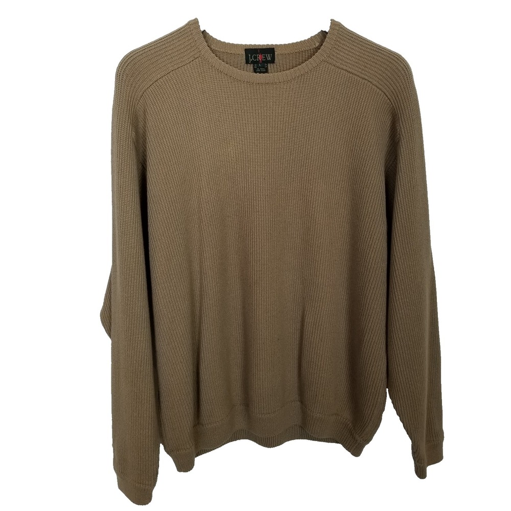 VTG J.Crew Oarsman Men Classic Cotton Pullover Sweater Sz L Beige Crew Neck Y2K